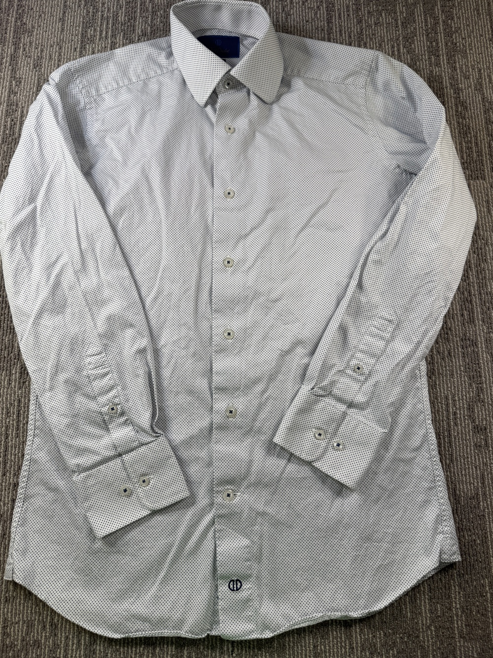 David Donahue Dress Shirt Mens M White Polka Dot Trim Fit Twill LS Business